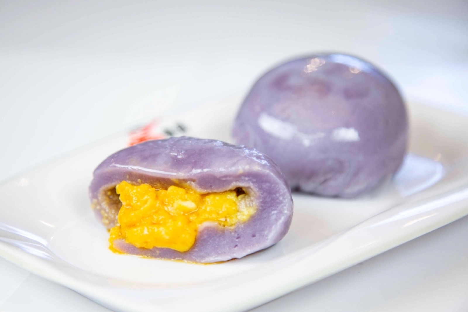 Sweet purple potato mochi with salted egg